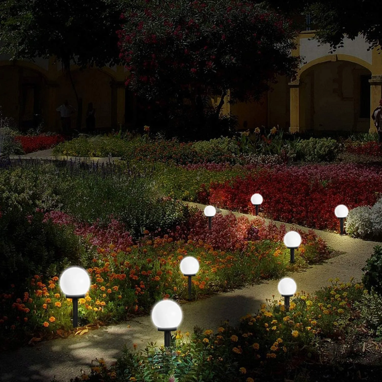 2-Piece: LED Outdoor Globe Powered Garden Light