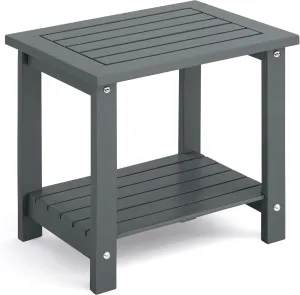 2-Tier Outdoor Side Table, Weather-Resistant End Table with Storage Shelf, Wooden Coffee Table for Indoor, Backyard, Garden, Bed, Living Room (Dark Grey)