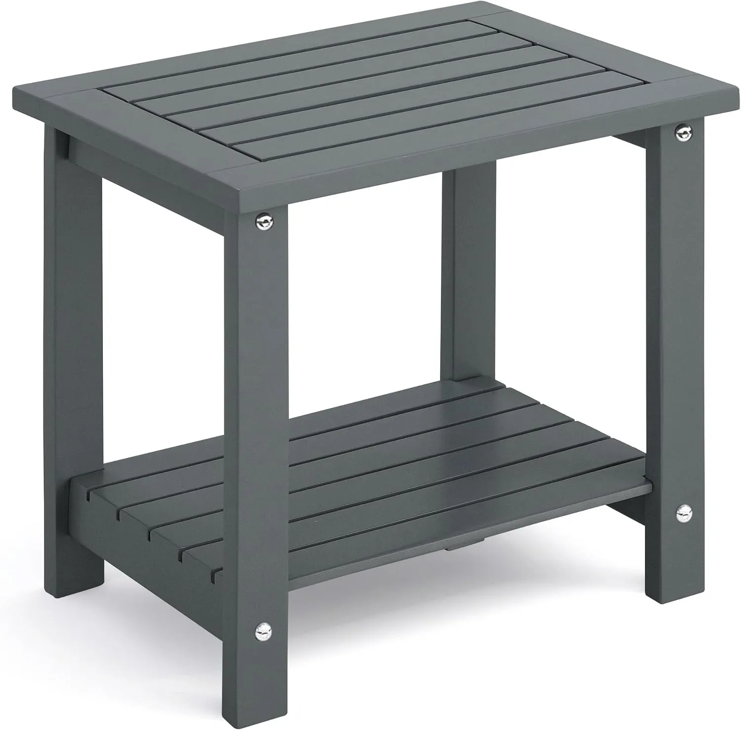 2-Tier Outdoor Side Table, Weather-Resistant End Table with Storage Shelf, Wooden Coffee Table for Indoor, Backyard, Garden, Bed, Living Room (Dark Grey)