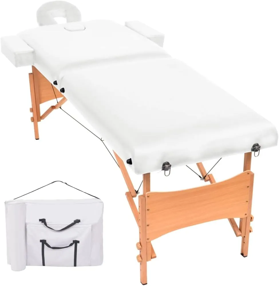2-Zone Folding Massage Table for Comfort and Relaxation, Height Adjustable, for Home or Professional Use, White