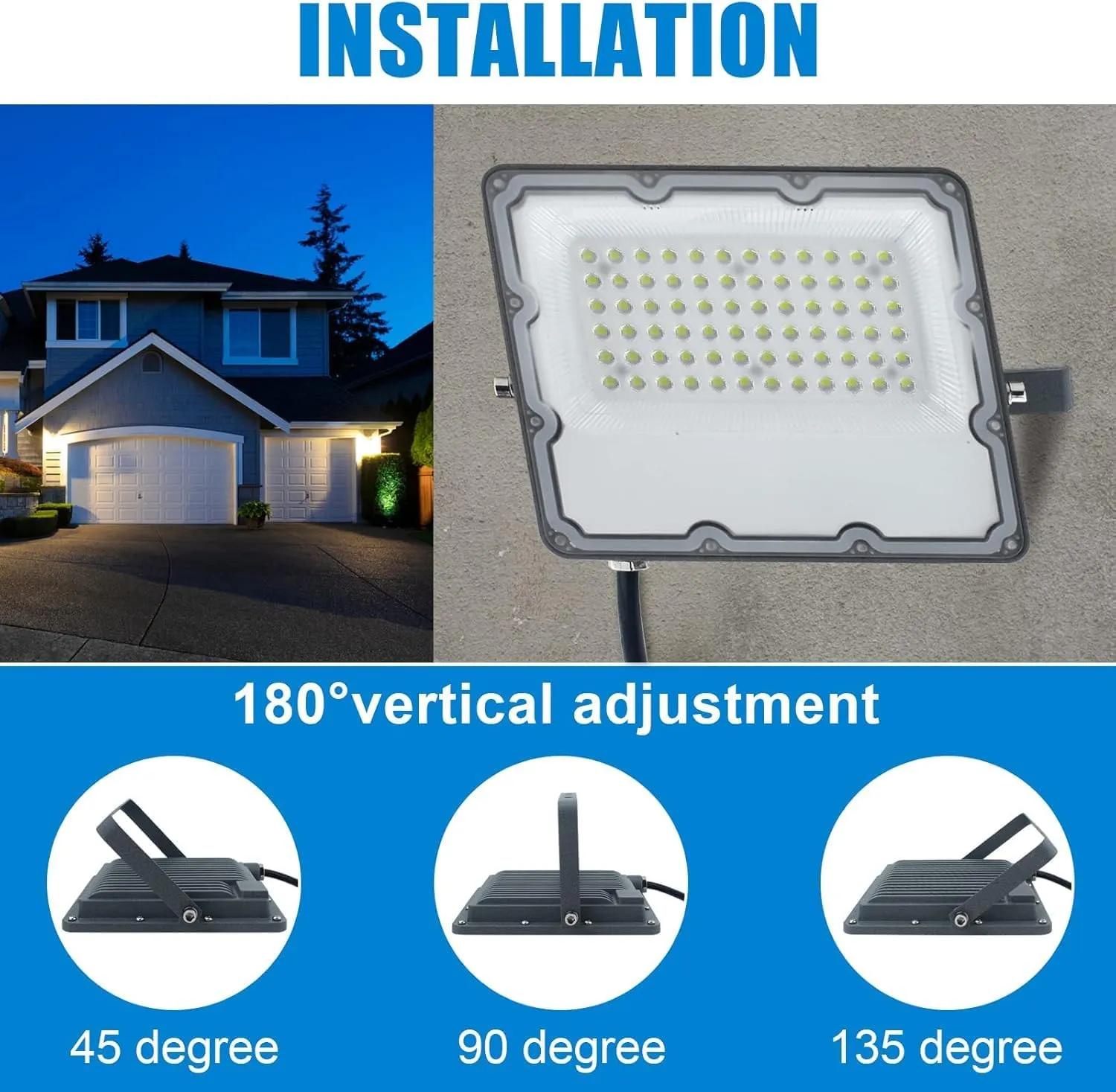 200W LED Flood Lights with Plug, Outdoor Security Lights Wall Fixtures 6500K 20000LM Illumination, IP66 Waterproof White Lighting Projects for Ball Ground, Parking Lot, Pathway, Yard (2 Pack)