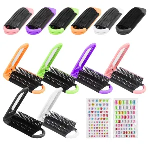 24Pack Hair Brush With Mirror for Travel, Compact Mirror Comb Hair Styling Tools, Foldable Mini Hair Brush Bulk for Men and Women (6 Colors)
