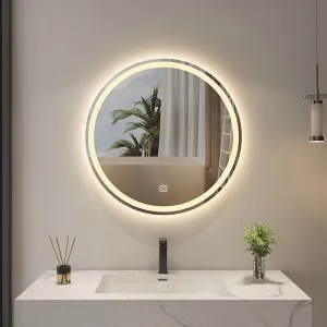 24" Sandblasted LED Smart Mirror with Fog-Free Touch Switch for Bathroom, Makeup, Dressing Table (Warm Light)