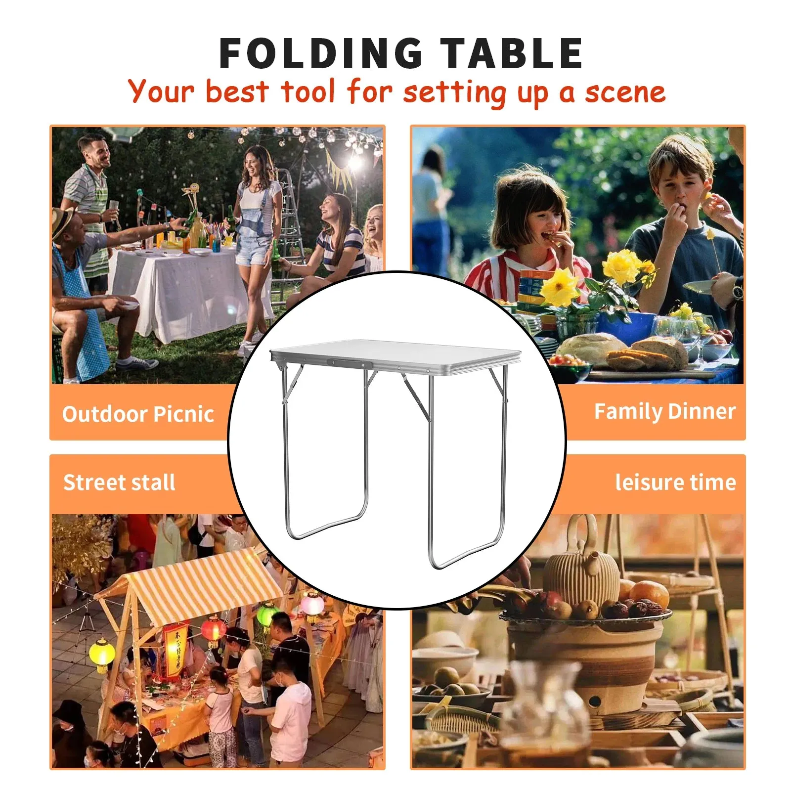 2.6FT/80CM Aluminum Folding Table Camping Table Portable Catering Dinner Table for Picnic Garden Party Bbq,80X60X69Cm