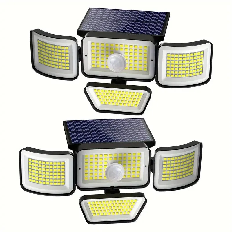278LEDs 3000LM Motion Sensor 6500K Solar Powered, 4 Heads Security Flood, 300° Wide Angle Wall With 3 Modes