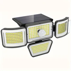 278LEDs 3000LM Motion Sensor 6500K Solar Powered, 4 Heads Security Flood, 300° Wide Angle Wall With 3 Modes