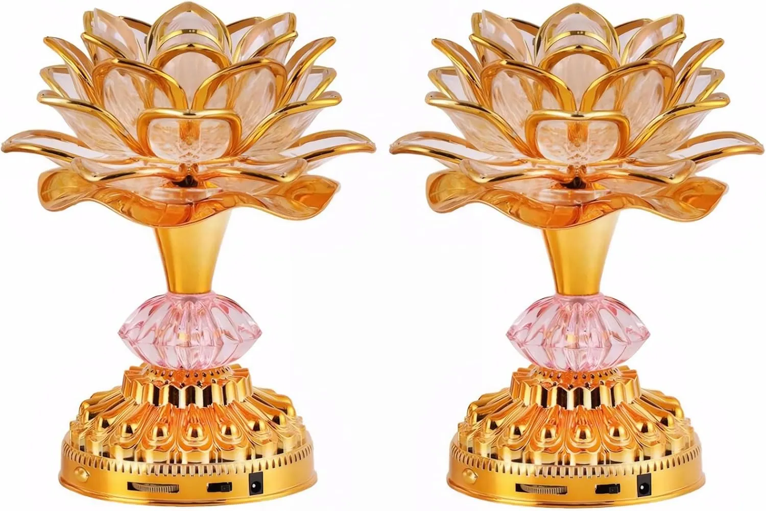 2Pack - Colorful LED Lotus Buddhist Lamp, Built 13 Buddhist Songs, Gradient Buddha Light for Worship, Prayer and Display, Low Power Consumption, Eco, Buddhist Supplies - Gold