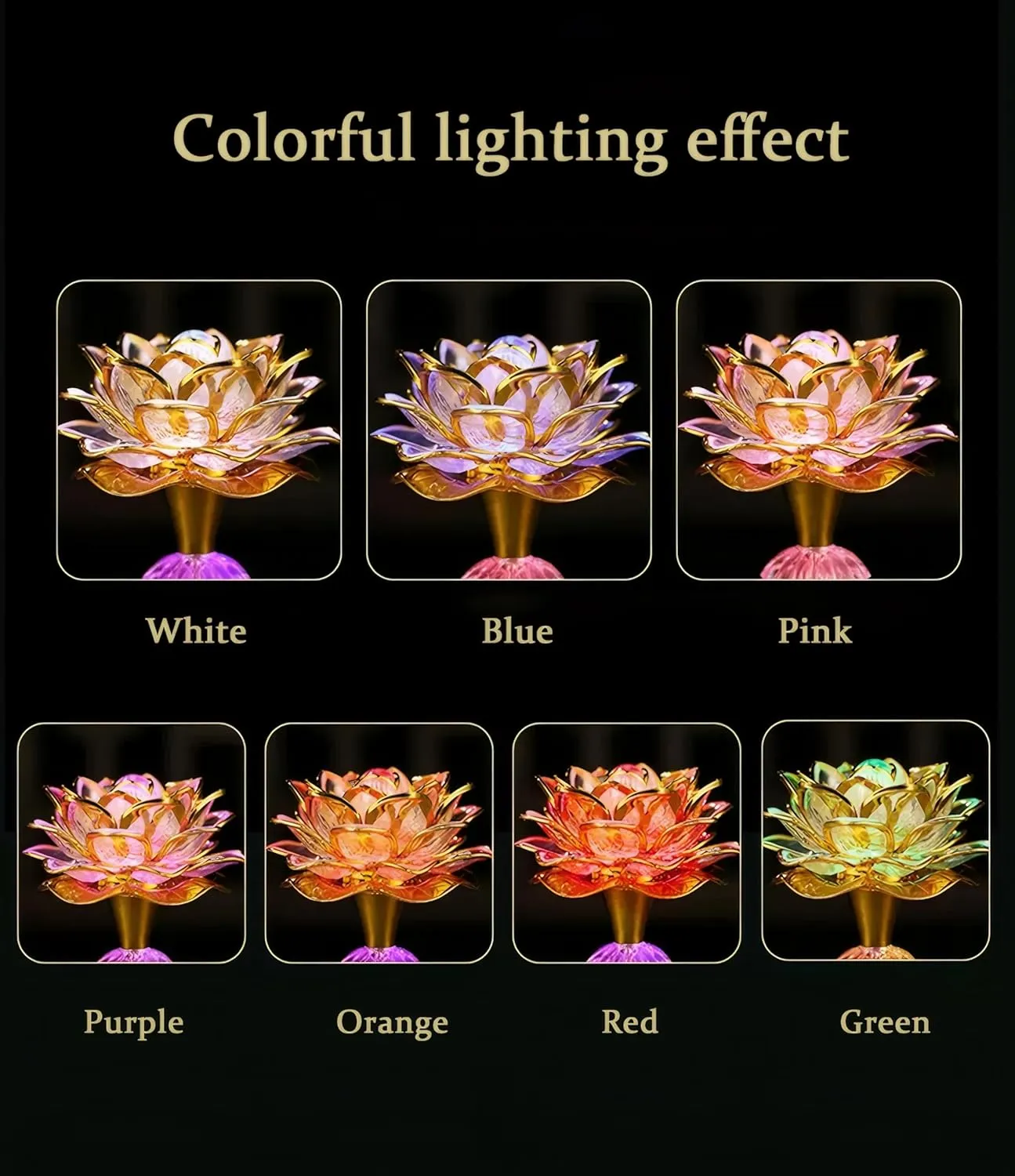 2Pack - Colorful LED Lotus Buddhist Lamp, Built 13 Buddhist Songs, Gradient Buddha Light for Worship, Prayer and Display, Low Power Consumption, Eco, Buddhist Supplies - Gold