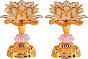 2Pack - Colorful LED Lotus Buddhist Lamp, Built 13 Buddhist Songs, Gradient Buddha Light for Worship, Prayer and Display, Low Power Consumption, Eco, Buddhist Supplies - Gold