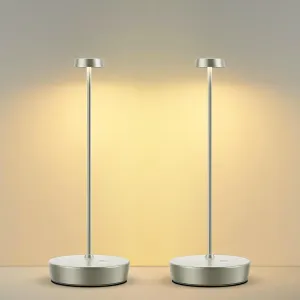 2Pack Cordless LED Table Lamp，Rechargeable Battery Desk Lamps, 3 Color Stepless Dimmable Metal Battery Table Lamps, Portable Table Light for Indoor/Outdoor/Restaurants/Bedroom/Bar