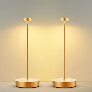 2Pack Cordless LED Table Lamp，Rechargeable Battery Desk Lamps, 3 Color Stepless Dimmable Metal Battery Table Lamps, Portable Table Light for Indoor/Outdoor/Restaurants/Bedroom/Bar
