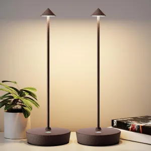 2Pack Rechargeable Cordless Table Lamp, Portable Powered LED Battery 6000mAh Metal USB Desk Lamp, 3 Levels Brightness Light for Restaurants Outdoor (2pack ferruginous)