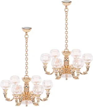 2pcs Dollhouse Chandelier Miniature Lamp Mini House Photo Prop Mini Furniture Mini Ceiling Lamp Tiny Hanging Light Mini DIY Ceiling Light Sand Table DIY Materials Mini House Supply