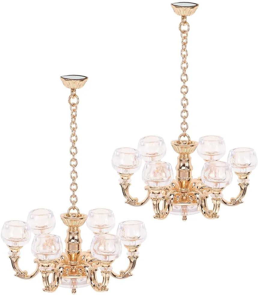2pcs Dollhouse Chandelier Miniature Lamp Mini House Photo Prop Mini Furniture Mini Ceiling Lamp Tiny Hanging Light Mini DIY Ceiling Light Sand Table DIY Materials Mini House Supply