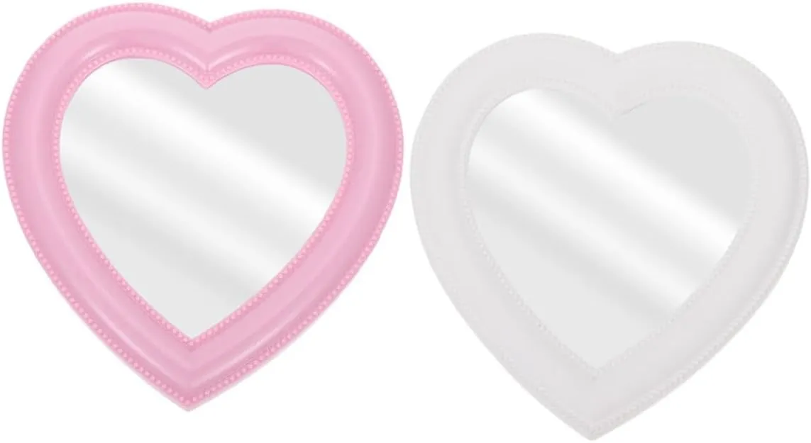 2pcs Heart Shaped Makeup Mirror Desktop Wall-Mounted Cosmetic Mirrors for Home Use Stylish and Practical for Daily Makeup Applications