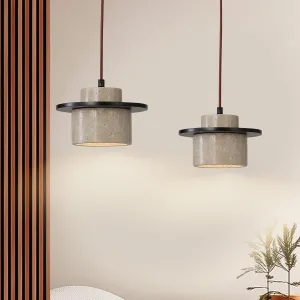 2PCS Japanese Wabi Sabi Natural Stone Pendant Light Nordic Yellow Travertine Pendant Lamp for Kitchen Island,Mid-Century Vintage Wood Chandelier for Dining,Bedside,Entryway,Cafe,Restaurant