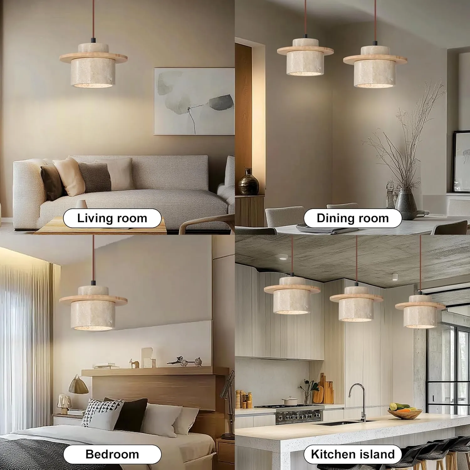 2PCS Japanese Wabi Sabi Natural Stone Pendant Light Nordic Yellow Travertine Pendant Lamp for Kitchen Island,Mid-Century Wood Chandelier for Dining,Bedside,Entryway,Cafe,Restaurant