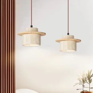 2PCS Japanese Wabi Sabi Natural Stone Pendant Light Nordic Yellow Travertine Pendant Lamp for Kitchen Island,Mid-Century Wood Chandelier for Dining,Bedside,Entryway,Cafe,Restaurant