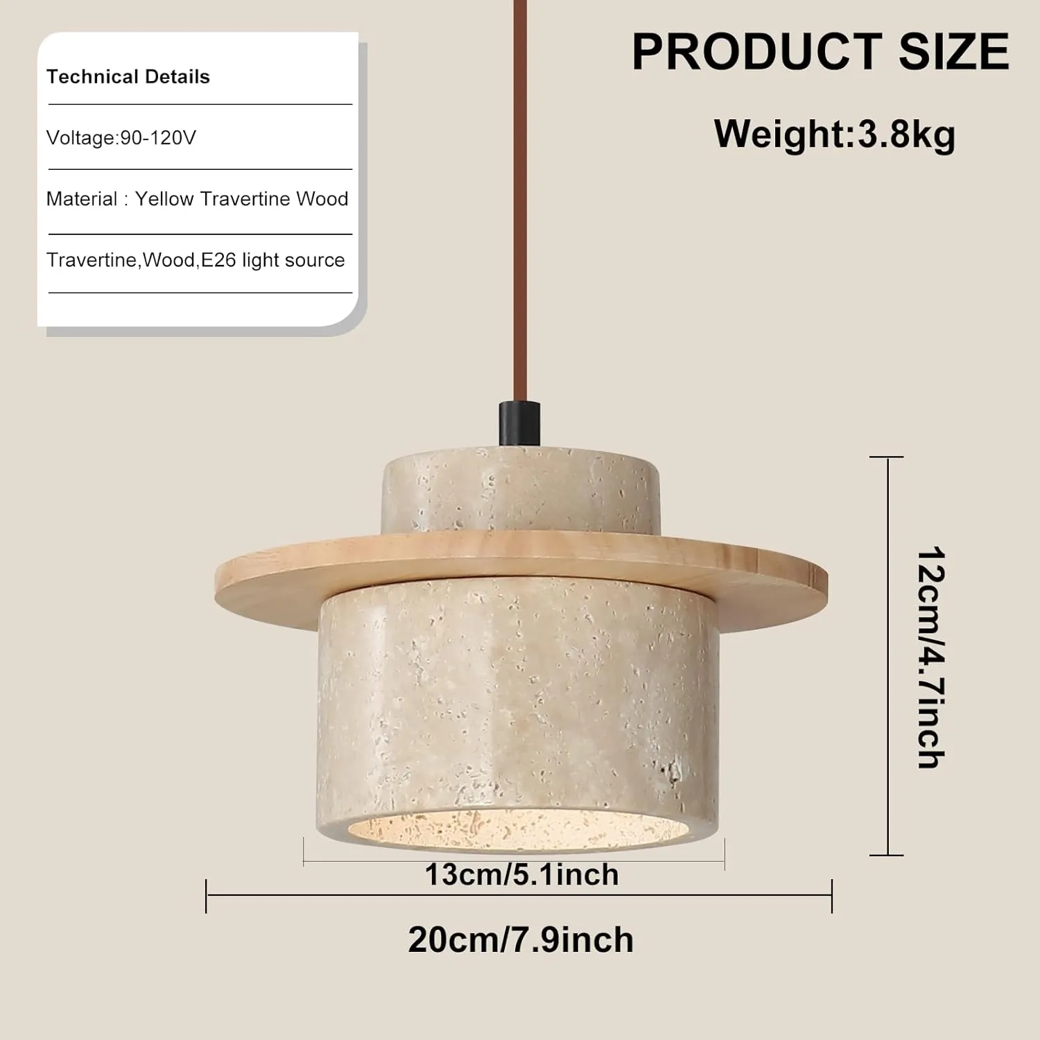 2PCS Japanese Wabi Sabi Natural Stone Pendant Light Nordic Yellow Travertine Pendant Lamp for Kitchen Island,Mid-Century Wood Chandelier for Dining,Bedside,Entryway,Cafe,Restaurant