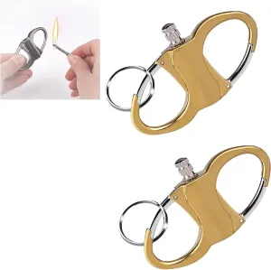 2Pcs Metal Keychain Lighter, 2025 New Lighter Key Chain, Metal Unlimited Waterproof Stick for Outdoor Camping (Gold-2Pcs)