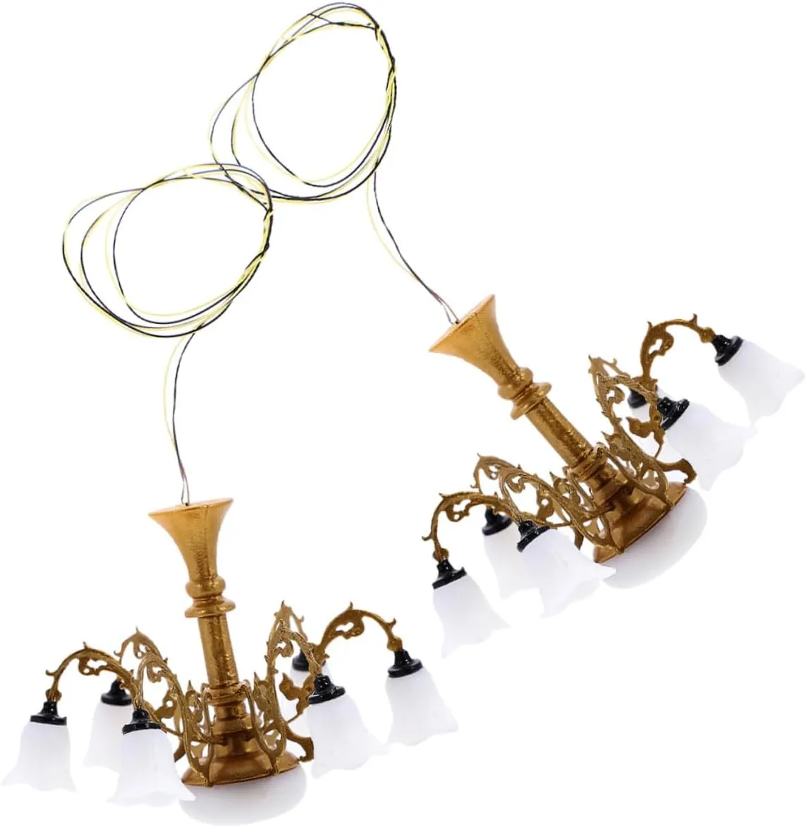 2Pcs Miniature Chandelier Light Fixture Tiny Hanging Light for Micro Landscape Dollhouse Decor Sandbox Decoration House Accessory Finish