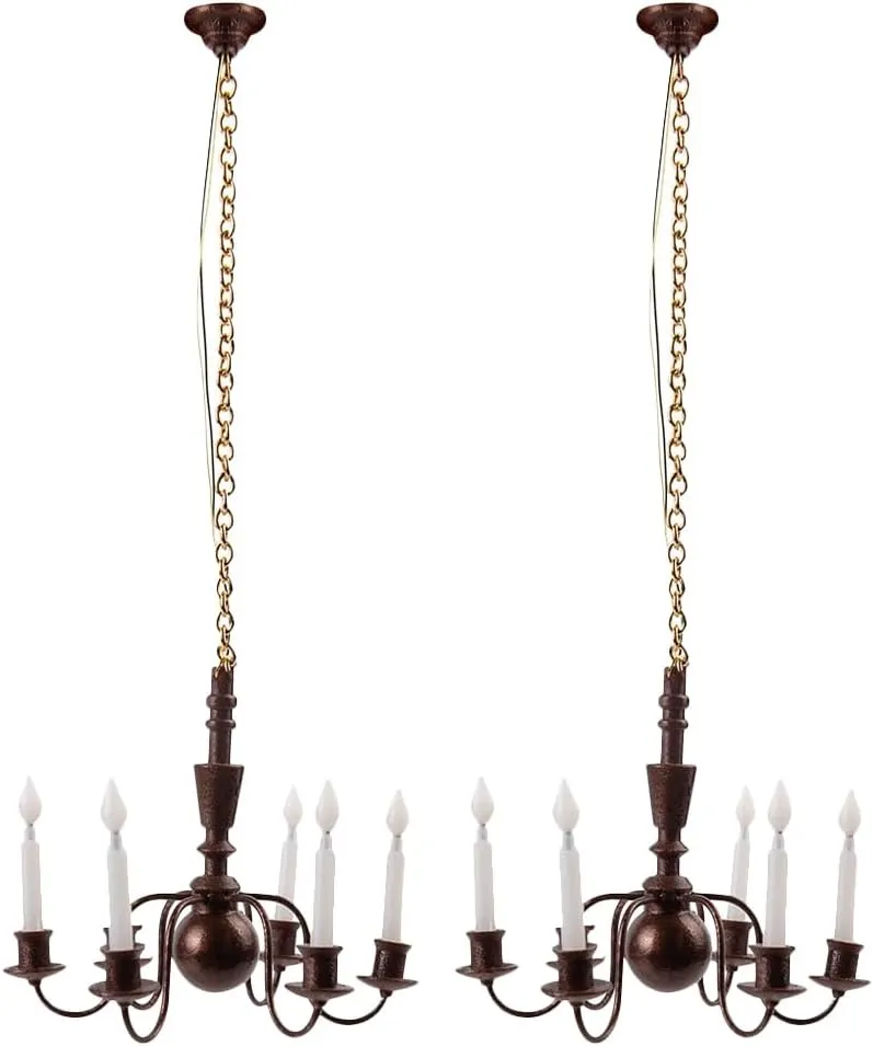 2pcs Model Chandelier,Miniature Led Hanging Lamp,Dollhouse Miniature Retro Chandelier,Miniature Scene Lamp,Dollhouse Lighting Playhouse Accessories,Led Decor Models Miniature Ceiling Lamp