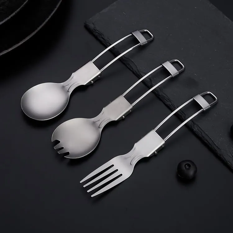 2PCS Pure Titanium Folding Spoon Fork Salad Spoon Outdoor Camping Household Tableware(2)