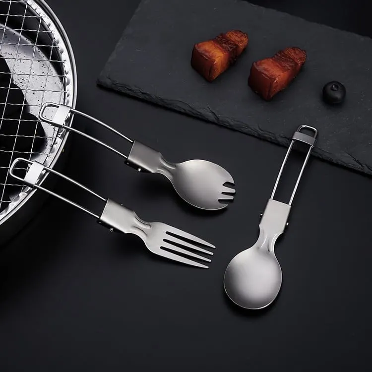 2PCS Pure Titanium Folding Spoon Fork Salad Spoon Outdoor Camping Household Tableware(2)