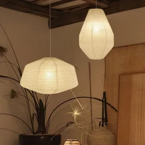 2PCS White Paper Lanterns – 19” & 14” Diamond Shape Hanging Pendant Lamp Shades, Large Handmade Rice Paper Light Shades for Living Room, Bedroom, Wedding, Gift Decor
