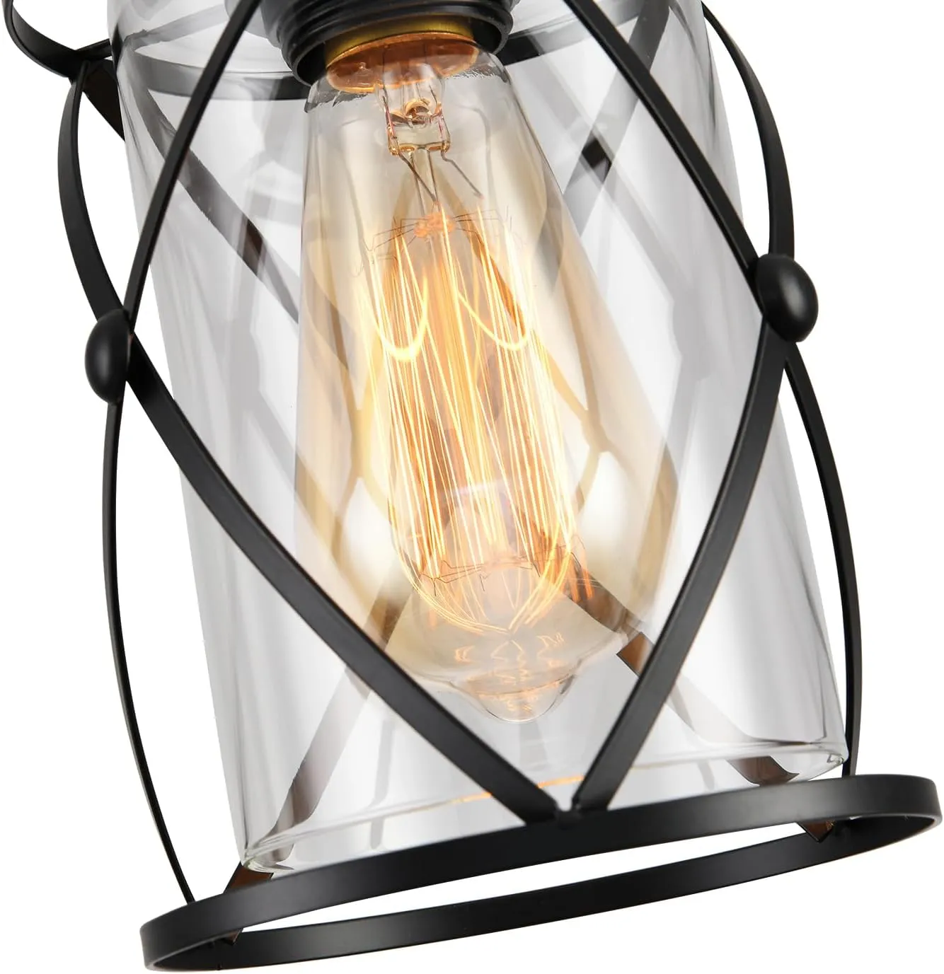 3-Lights Industrial Pendant Light with Glass Shade Matte Black Pendant Lighting Adjustable Industrial Retro Style Hanging Light Fixture for Kitchen, Farmhouse