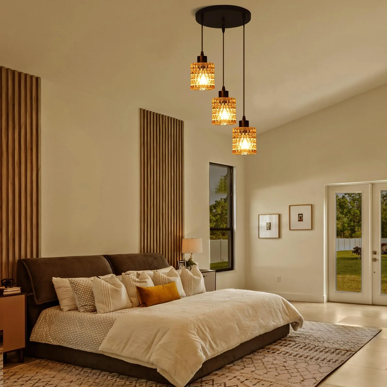 3 Lights Industrial Pendant Light with Glass Shade Matte Black Pendant Lighting Adjustable Industrial Retro Style Hanging Light,Kitchen Island Farmhouse Pendant Lights Fixtures for Kitchen,Farmhouse