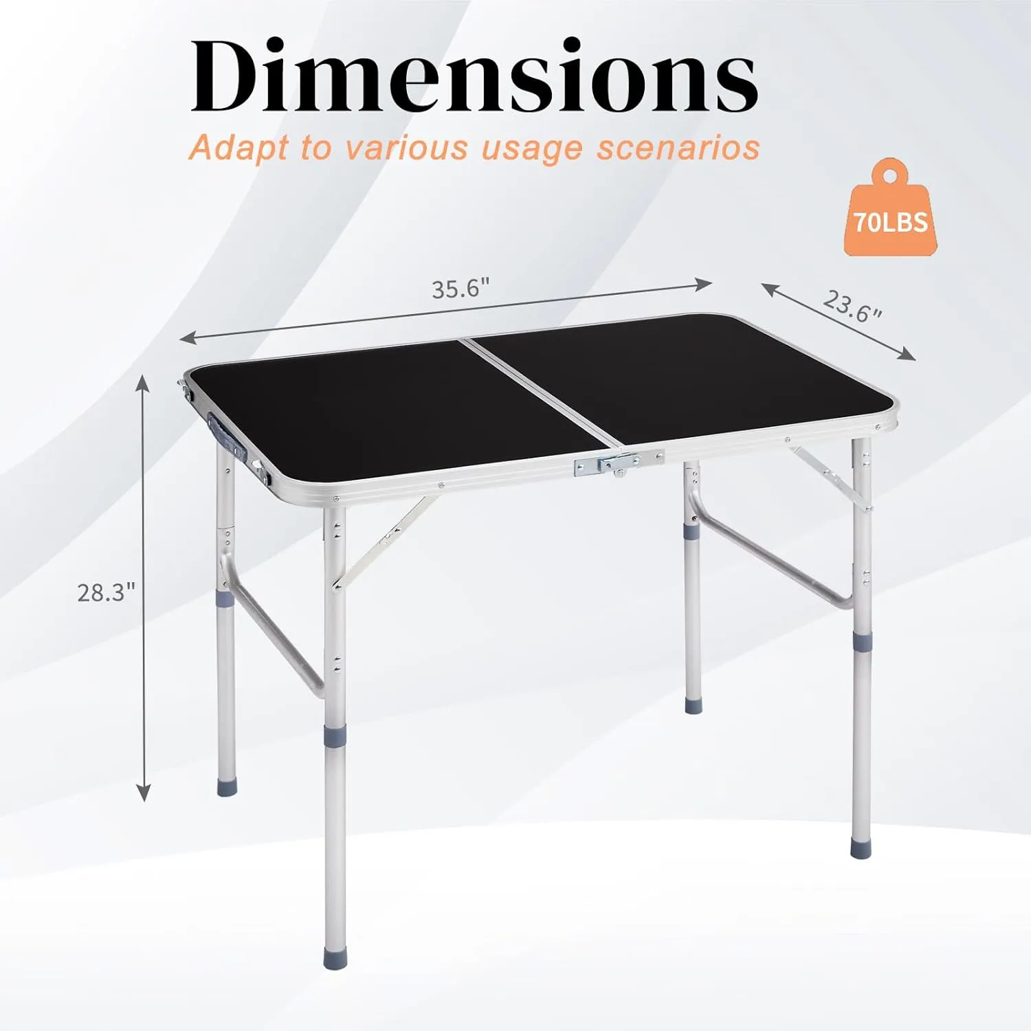 3.0 Ft Folding Portable Camping Table with Adjustable Height Legs, RV Dining Tables, Grill, DJ, BBQ, Dining, Picnic, Cooking, Beach, Garden, Black