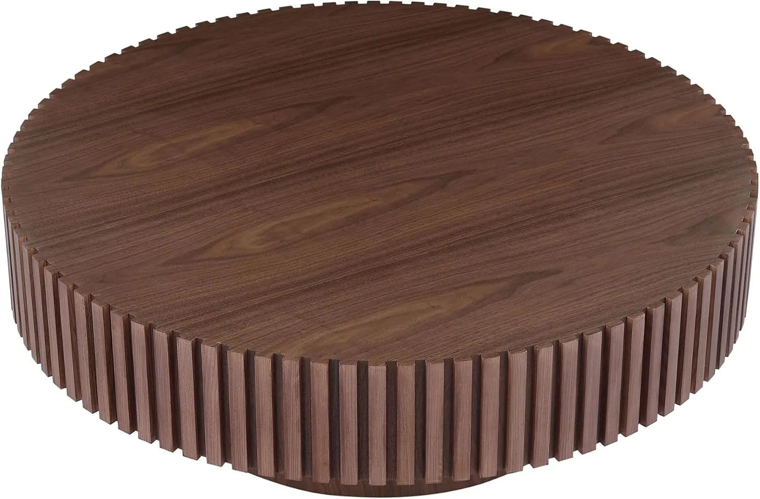 31.49'' Coffee Table, Round Coffee Table, Wood Coffee Table for Living Room, Handcrafted Relief Carving, Easy Assembly, Walnut