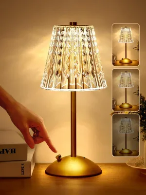 【3200mAh】Brass Table Lamp, 3 Colors Dimmable Touch Crystal Lamp LED Gold Lamp, Mood Lighting Mood Light, Brass Decor for Bedroom/Bathroom/Kitchen/Dinner/Bar/Entryway/Buffet, Traditional Home Decor