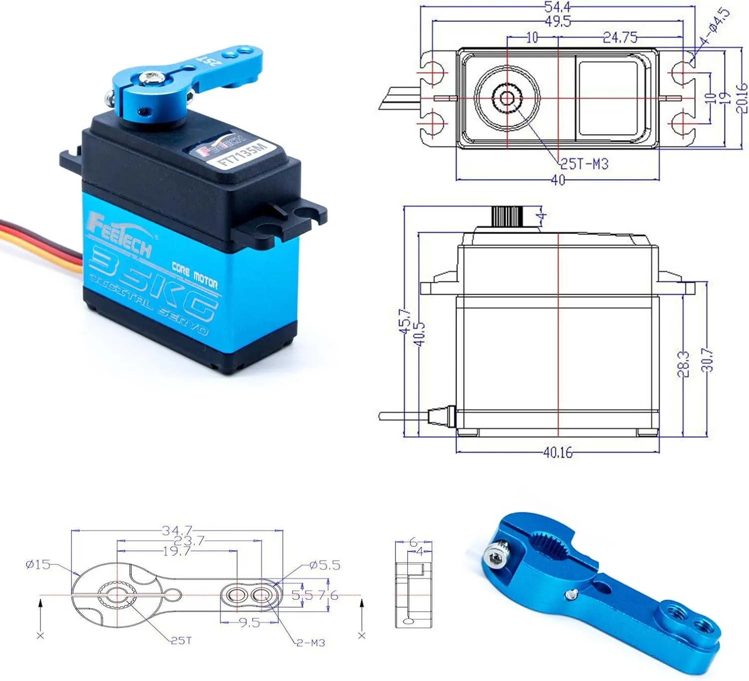 35kg Servo Motors Waterproof High Speed Torque Digital Servo Metal Gear RC Crawler 1/10 1/8 1/12 Steering Servo,Control Angle 180° for RC Car Helicopter Airplane Robot Arm Control