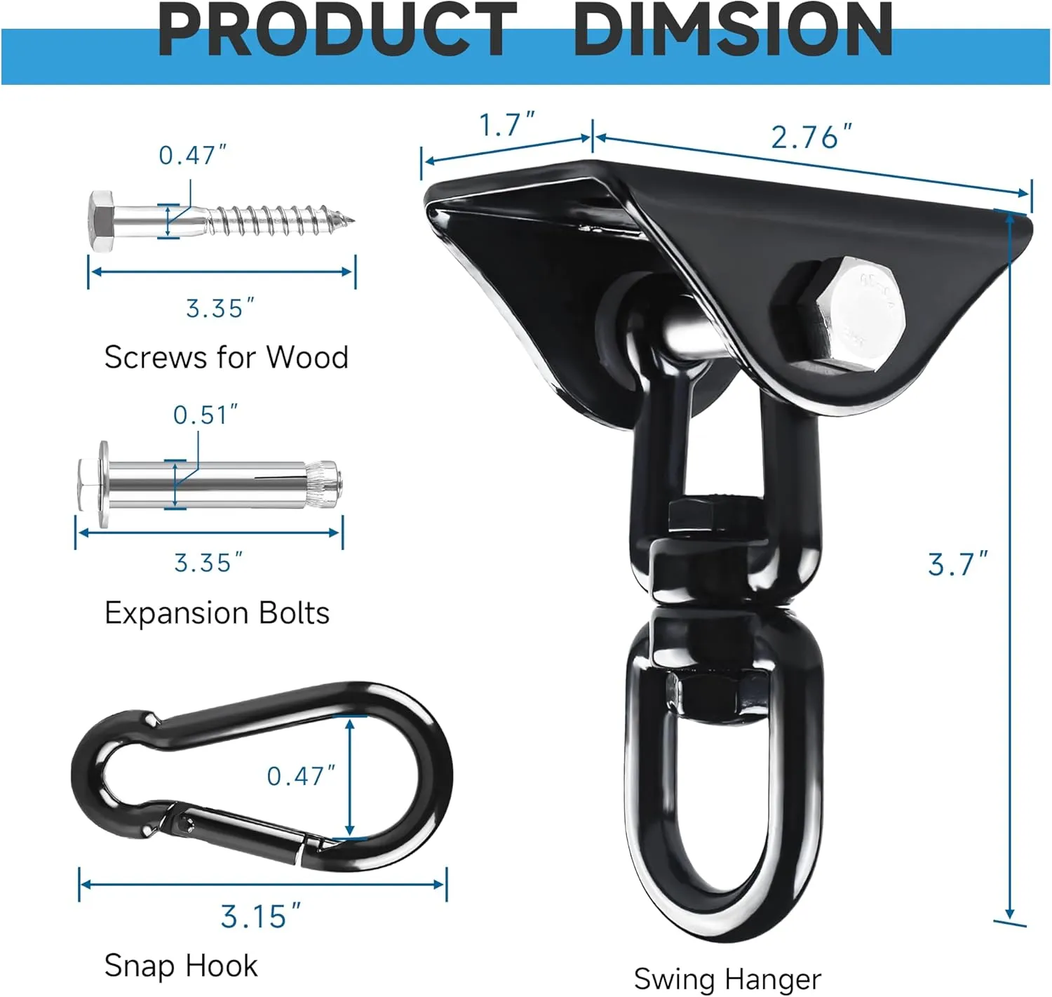 360°Rotating Hammock Hanging Kit - Heavy Duty Hanging Hooks for Swing Hanging Hook kit Stainless Steel 1000 lb Loading Hammock Hooks for Trapeze, Yoga, Boxing Bag, Hammock Chair