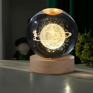 3D Crystal Ball Night Light - Starry Sky Crystal Glass Sphere Lamp with Wooden Base, Starry Sky Model Decor Crystal Display Sculpture Home Decor Present for Women Friends Girls