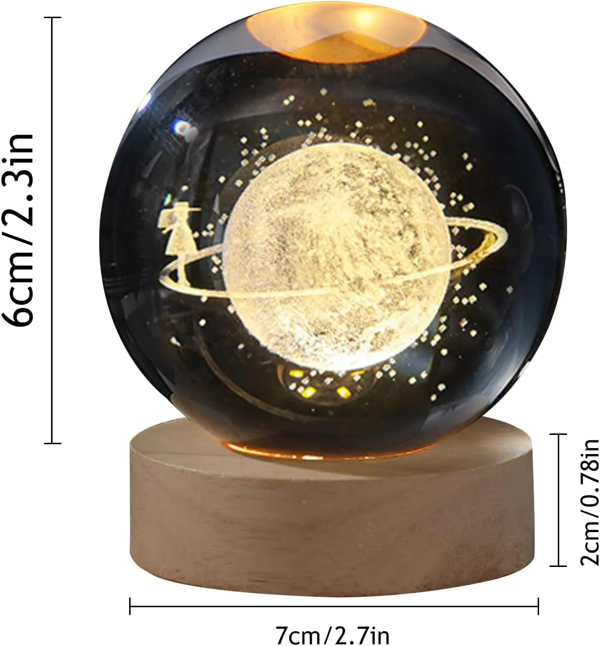 3D Crystal Ball Night Light - Starry Sky Crystal Glass Sphere Lamp with Wooden Base, Starry Sky Model Decor Crystal Display Sculpture Home Decor Present for Women Friends Girls