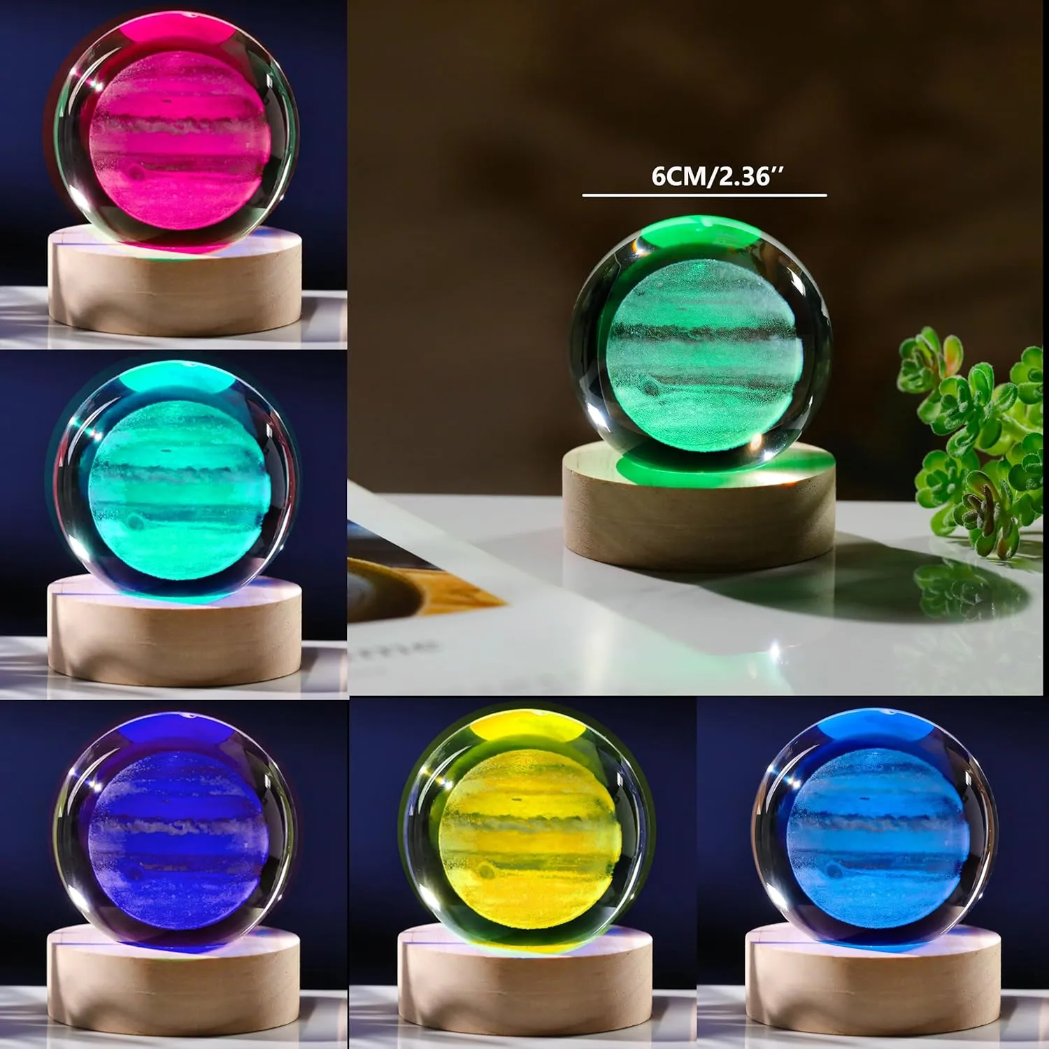 3D Jupiter Planet Gifts - Solar System Crystals Ball 60mm - Glass Animals Figurine - Birthday Gift for Best Friend or Lovers - Paperweight