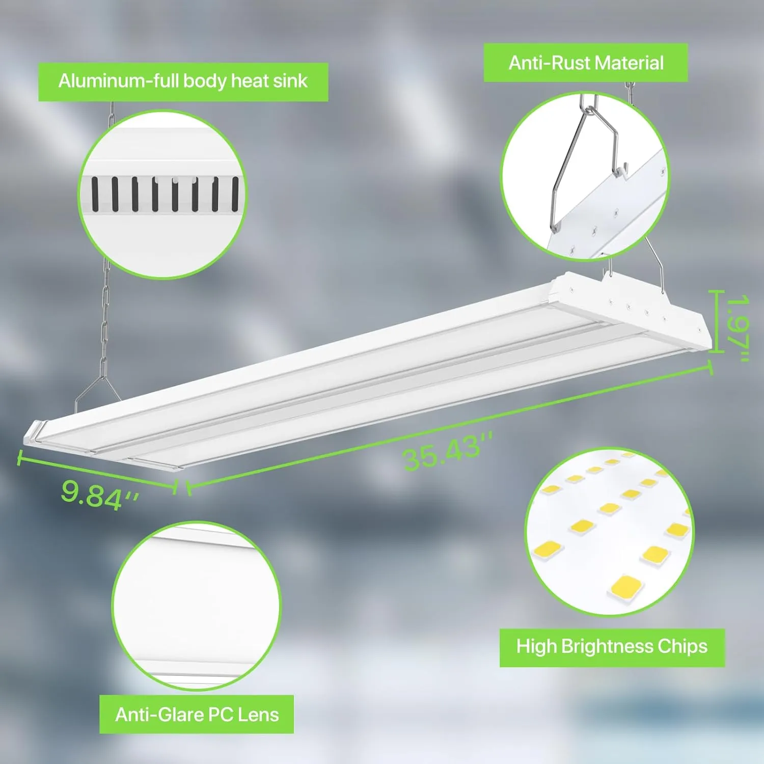 3FT Led High Bay Light 300W, 40500LM 5000K Linear High Bay Shop Lights 0-10V Dimmable, Angle Adjustable Hardwire 100-277V Hanging Light Fixture for Workshop, Supermarket, Warehouse