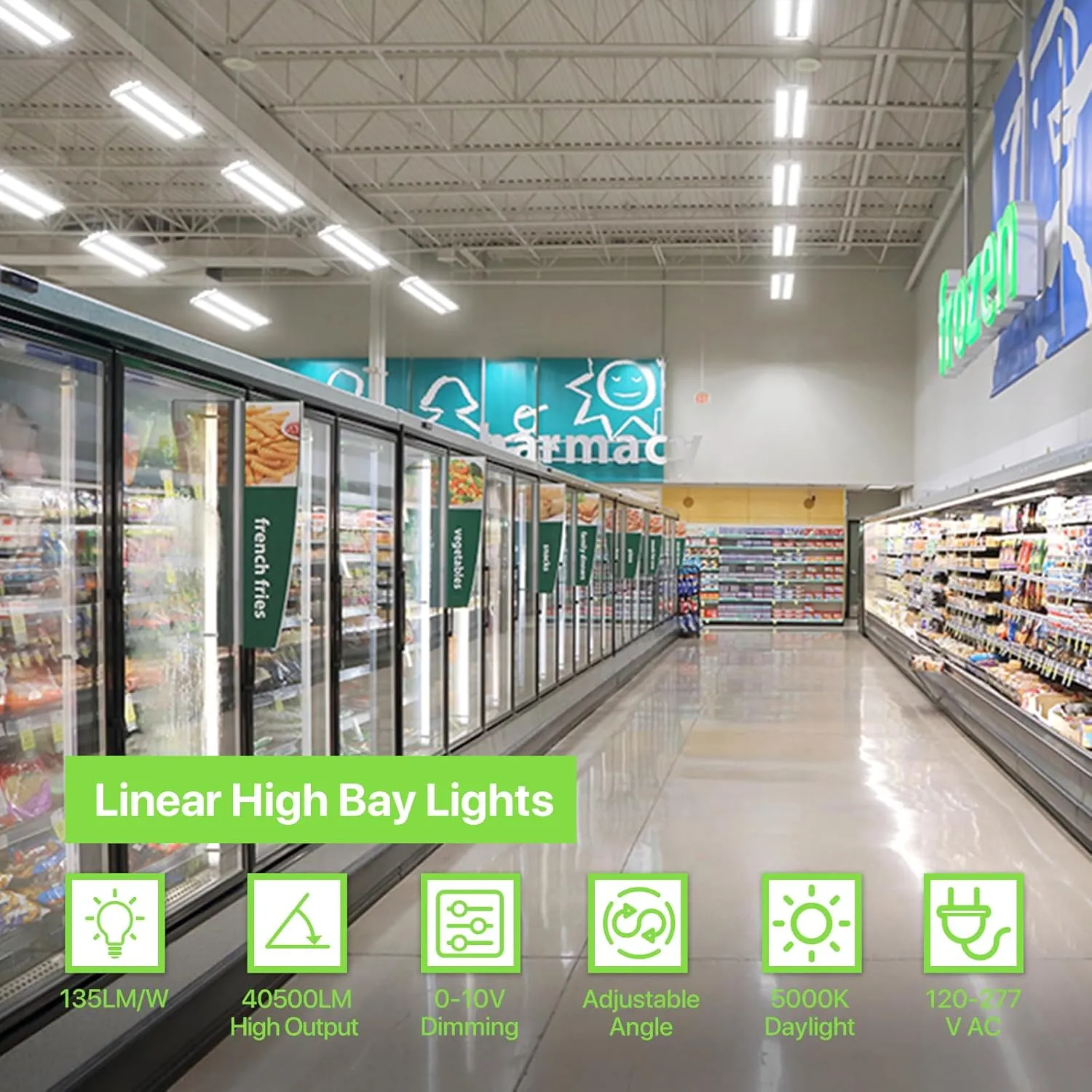 3FT Led High Bay Light 300W, 40500LM 5000K Linear High Bay Shop Lights 0-10V Dimmable, Angle Adjustable Hardwire 100-277V Hanging Light Fixture for Workshop, Supermarket, Warehouse