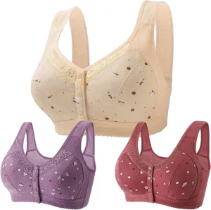 3PC Front Closure Bra for Womens Wireless Push Up Bra Yoga Sports Bralette High Support Bra (Available in Plus Size)