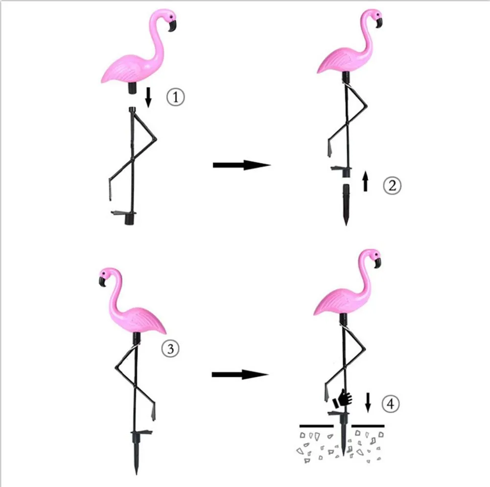 3pcs/set LED Garden Light Solar Powered Flamingo Lawn Lamp For Outdoor Garden Decorative