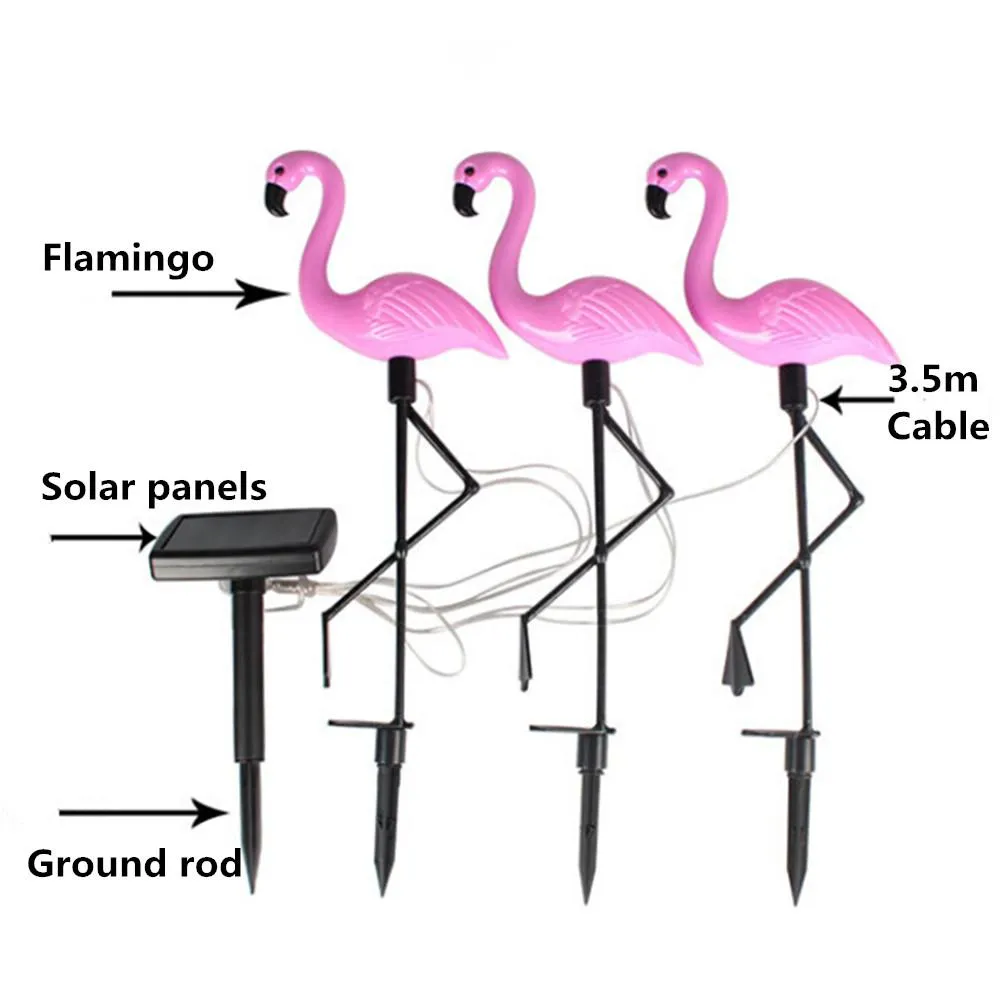 3pcs/set LED Garden Light Solar Powered Flamingo Lawn Lamp For Outdoor Garden Decorative