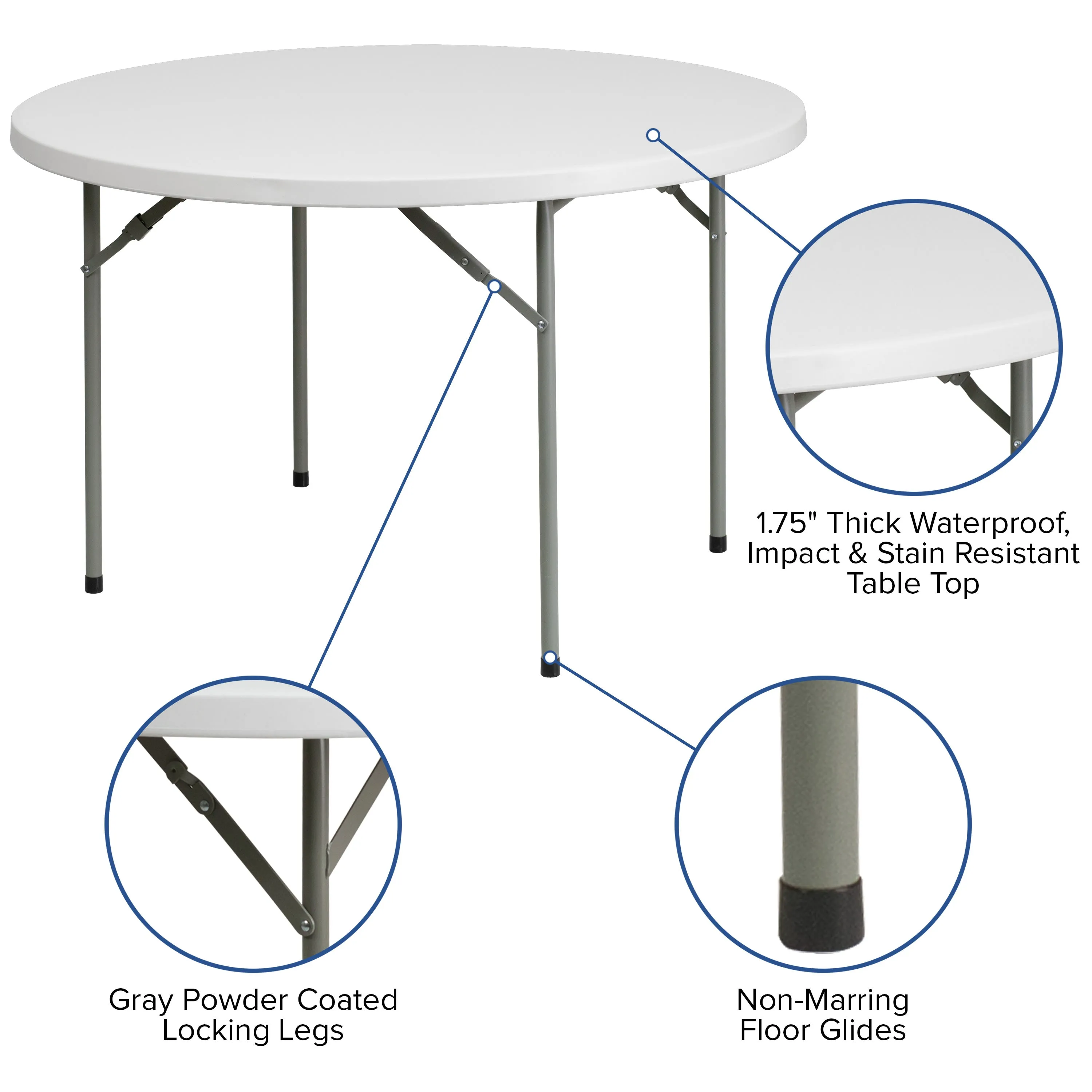 4-Foot Round Plastic Folding Table