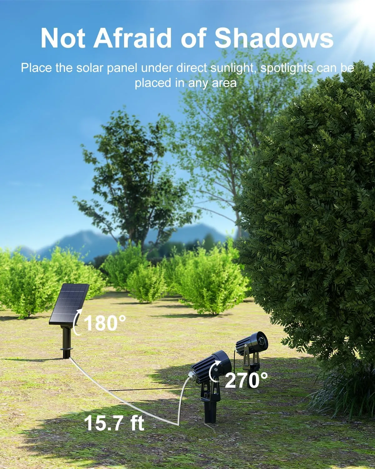 4-in-1 Solar Powered Spot Lights Outside Heavy Duty Aluminum Spotlight with Separate Glass Panel, Outdoor Waterproof Up Down Landscape Light for Garden Front Yard House Wall Ground, 15.7ft Cable White
