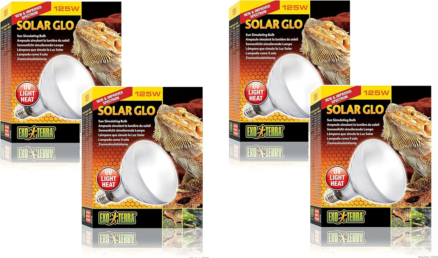 (4 Pack) Exo Terra Solar-Glo High Intensity Self-Ballasted Uv/Heat Mercury Vapor Lamp, 125 Watt