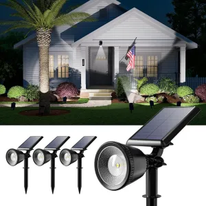 4 Pack Solar Powered Spotlights Outdoor Waterproof for Tree, Flag, House, Ground Landscape Bright Sunset Spot Lights for Outside Yard, Garden, Lawn, Driveway with Adjustable Lamp & Panel, Cool White
