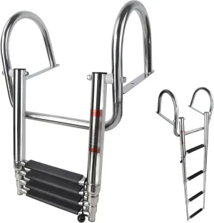 4 Step Pontoon Boat Ladder, Pontoon Ladders for Pontoon Boats,Stainless Steel Rear Entry Inboard Ladders Over Platform