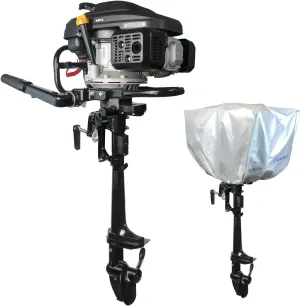 4 Stroke Outboard Motor 7.5 hp 196cc Outboard Boat Motors Manual Reverse, With Outboard Cover